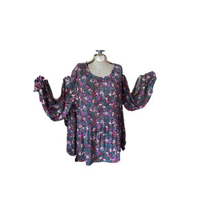 Women's Penn Penningtons Teal Pink Floral Pleated Blouse 2X